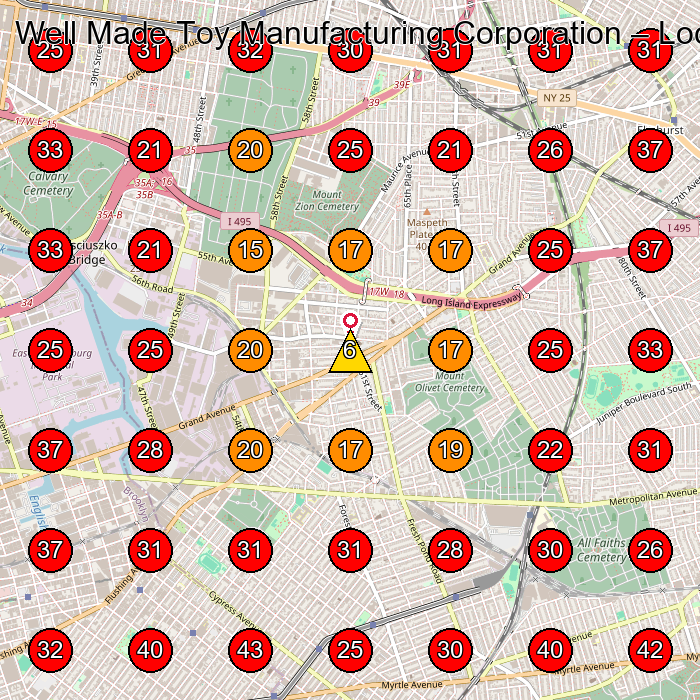 Well Made Toy Manufacturing Corporation GeoGrid visibility map for Toy Store in Jersey City